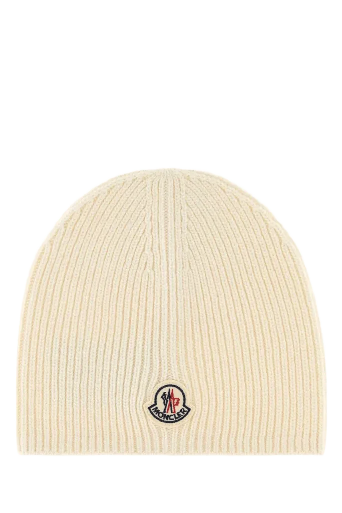 Moncler HAT Virgin Wool Ribbed Beanie — Beige