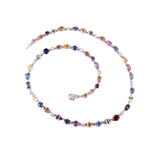 Mixed Shape Multi-Hues Sapphire Riviere Necklace