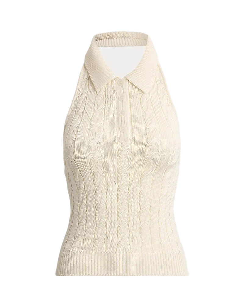 Cable-Knit Halter Polo Sweater