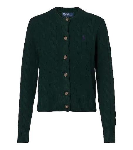Cable-knit wool and cashmere cardigan