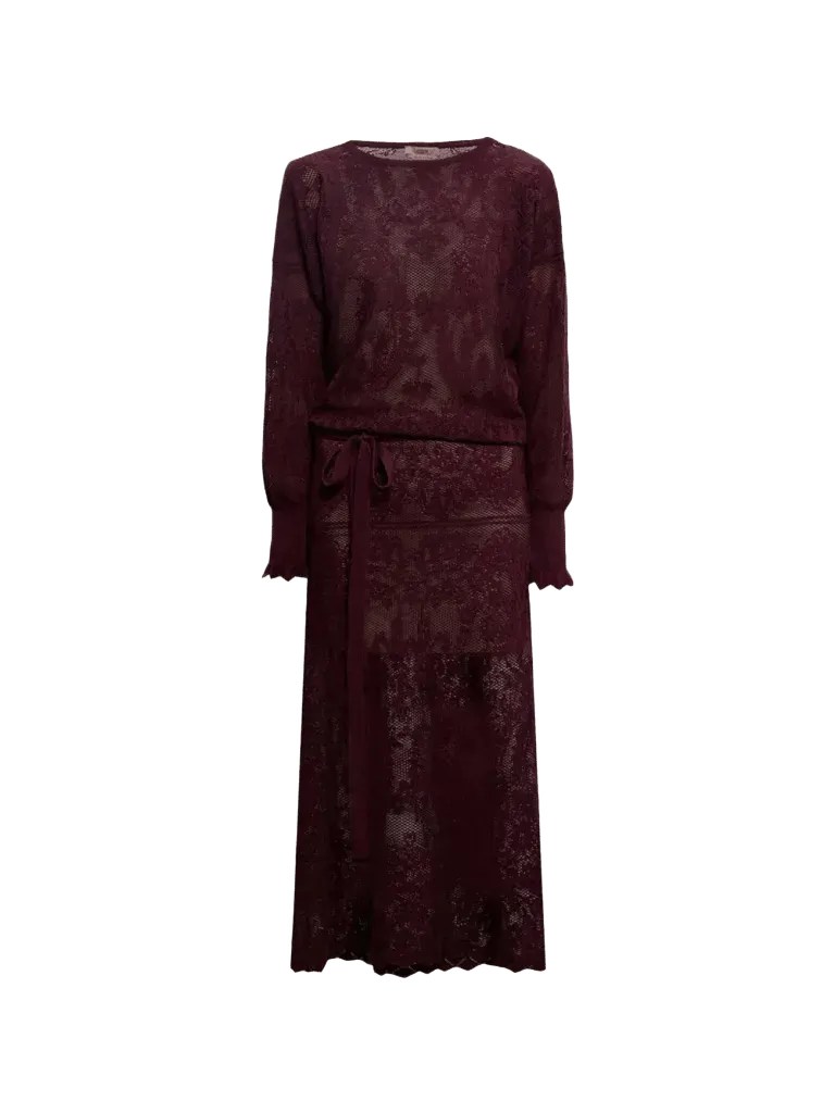 TWINSET lace-knit drawstring-waist midi dress