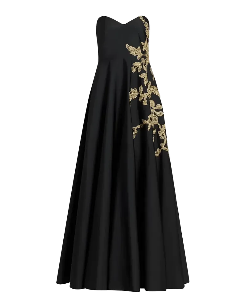 Raffia Floral-Embroidered Faille Strapless Gown