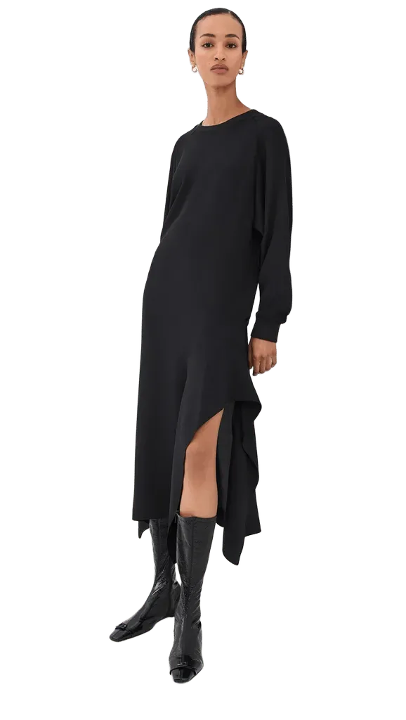 4 Ply Silk Long Sleeve Dress With Ruffle