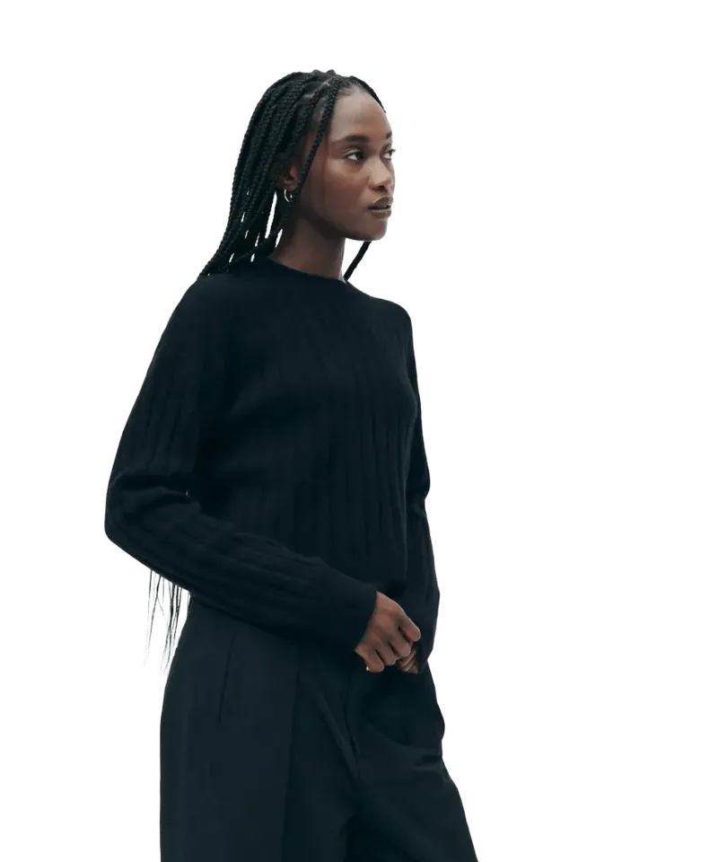 Lightweight Cashmere Ribbed Cropped Sweater