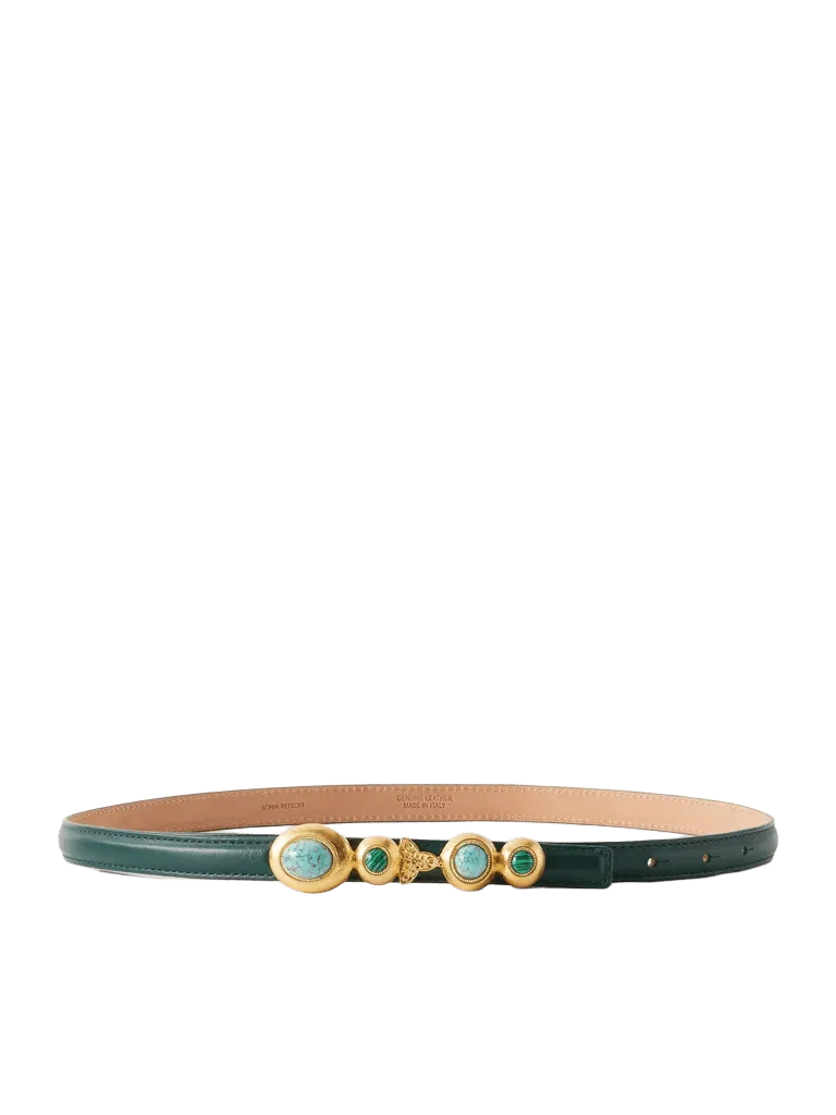Earth Narrow embellished leather belt