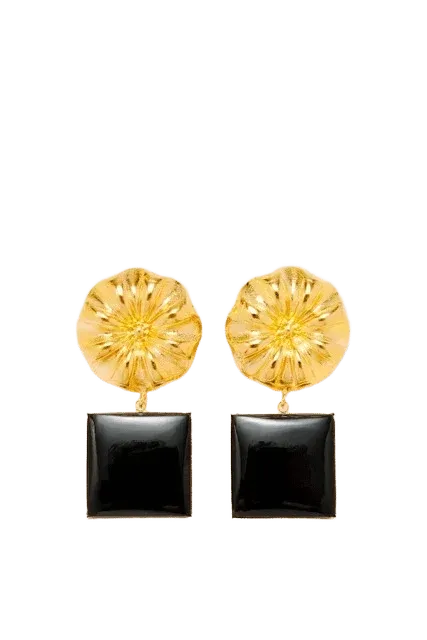 Daisy square earrings - Gold & Black