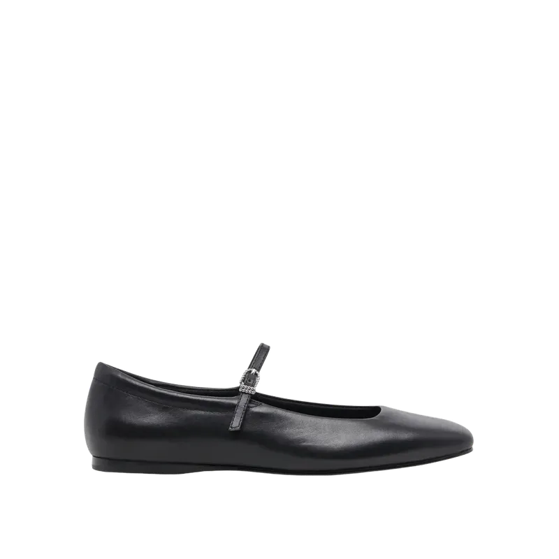 Reyes Wide Ballet Flats Black Leather