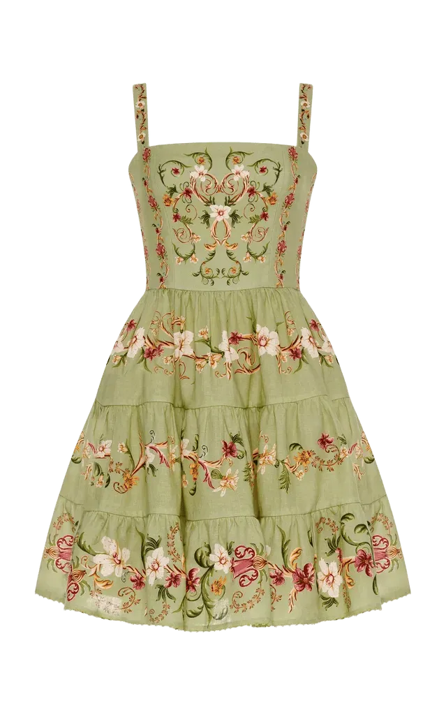 Lima Tiered-Skirt Linen Mini Dress