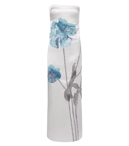 Floral sequined sik satin gown