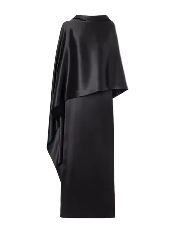 Cape-effect draped silk-satin maxi dress