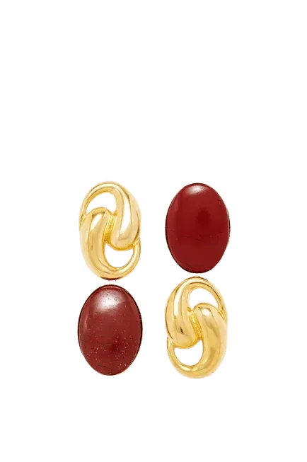 Oval knot earrings with stones - Red
