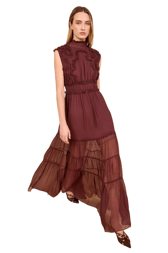 Verona Silk Smocked Gown - Mahogany