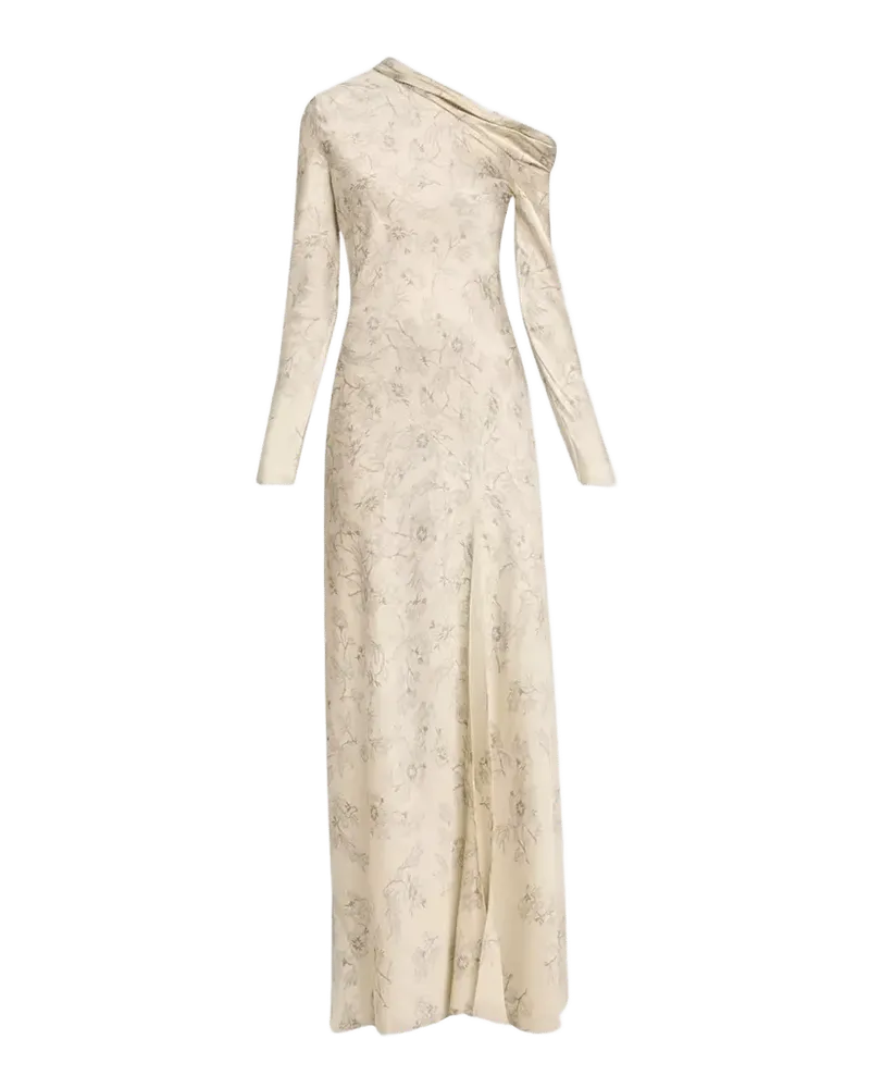 Lace Printed Satin One-Shoulder Gown