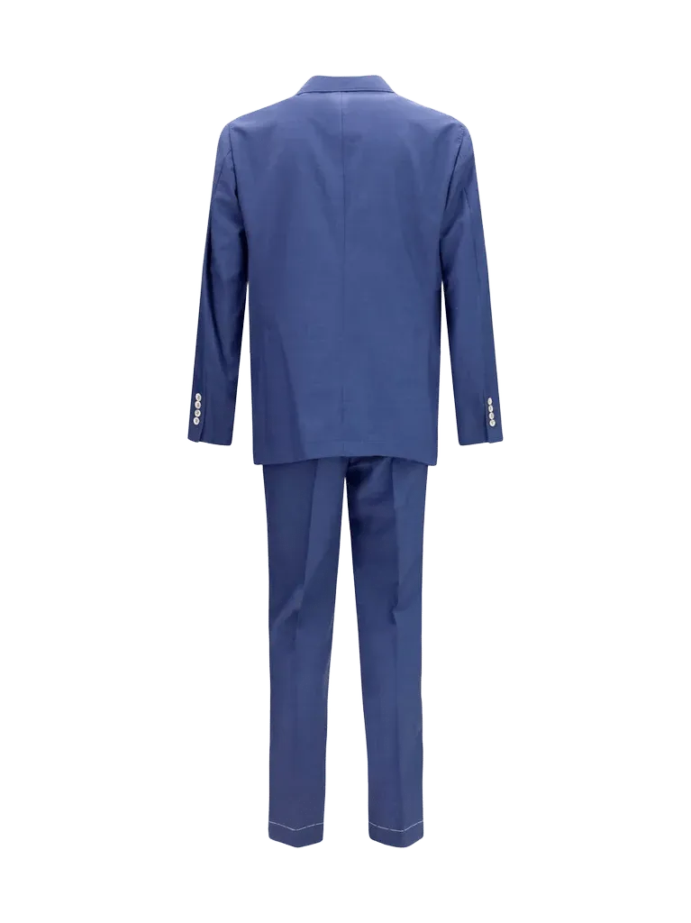 Brunello Cucinelli Peak Lapel Single-Breasted Pant Suit — Blue