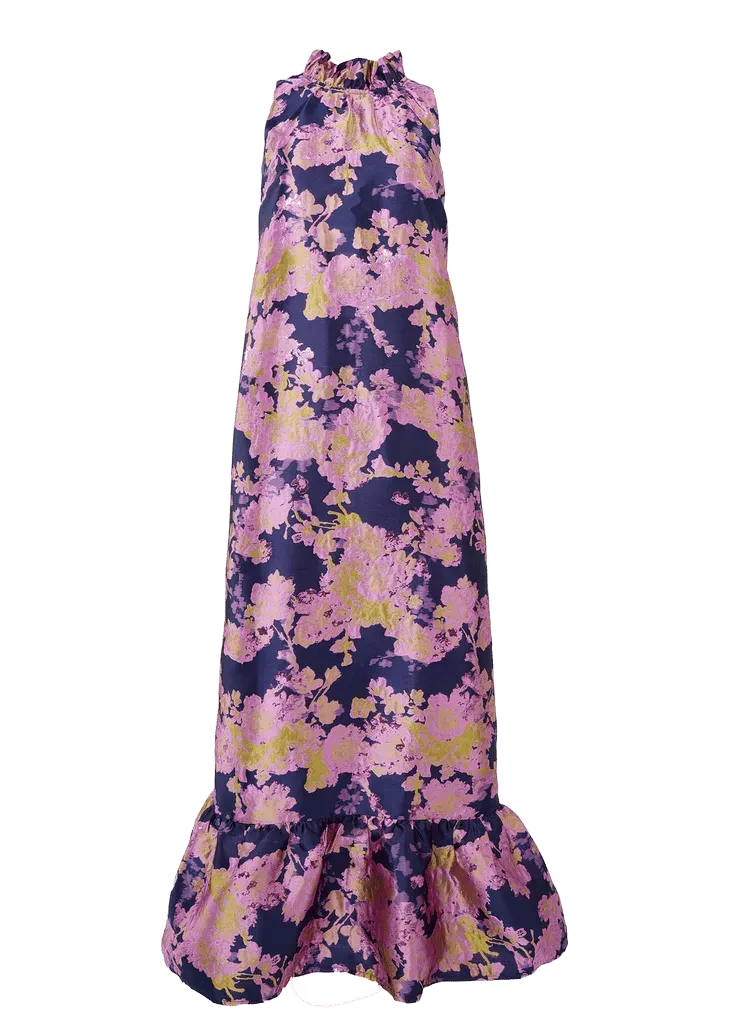 Camille Gown in Navy Abstract Brocade