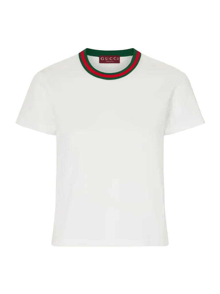 Cropped striped embroidered cotton-jersey T-shirt