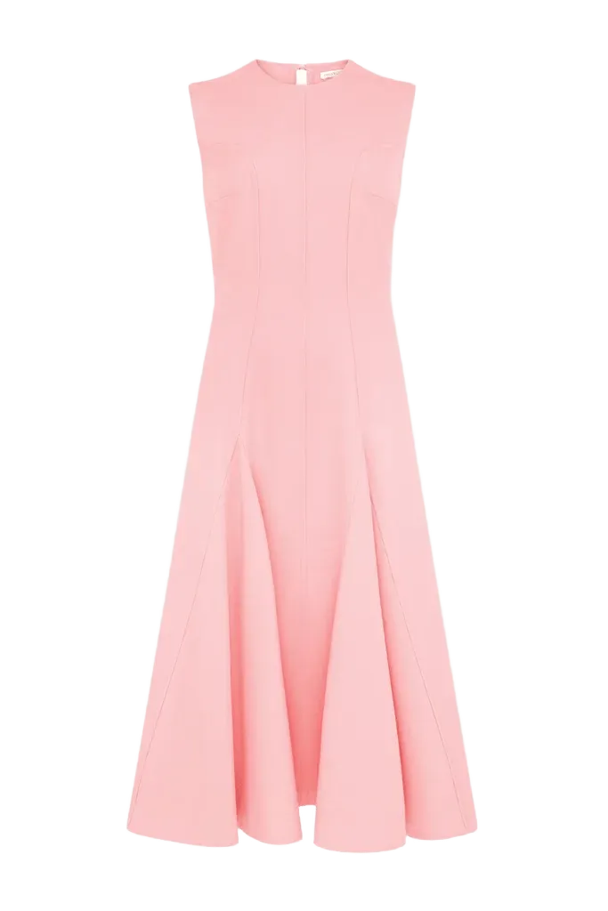 Benicia Dress In Pink Sorbet Single Wool Crepe
