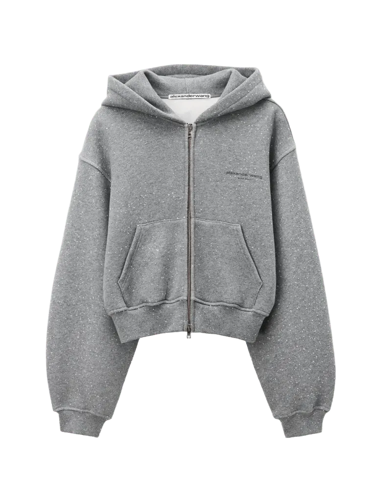 Alexander Wang allover crystal hotfix zip-up hoodie