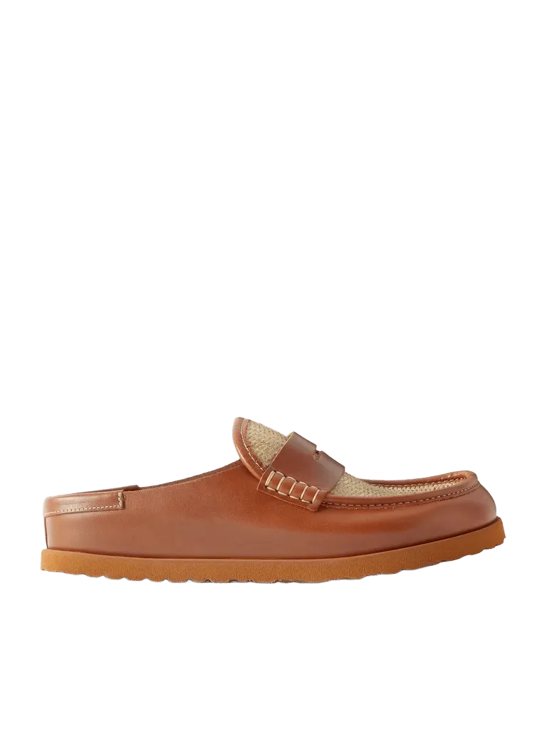 Naples Wrapped raffia-trimmed leather loafers
