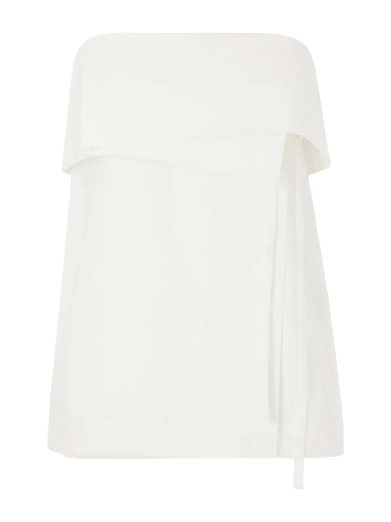 Strapless draped cotton-blend top