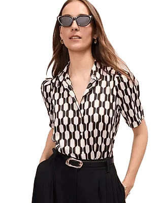 Geo Print Button Down Shirt in Satin