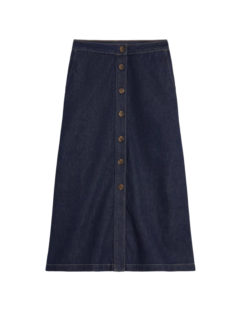 Val Button Denim Midi Skirt
