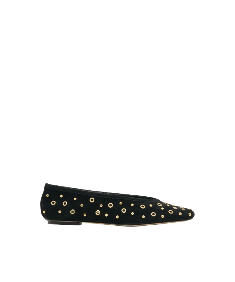 Caret Stud Ballet Flats Onyx Suede