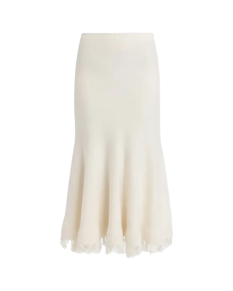 Wool Knit Fringe Midi Trumpet Skirt