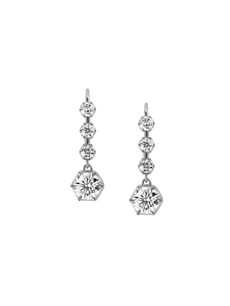 14K HENRIETTA 4-STONE DROP EARRINGS IN LAB DIAMOND, 14K WHITE GOLD