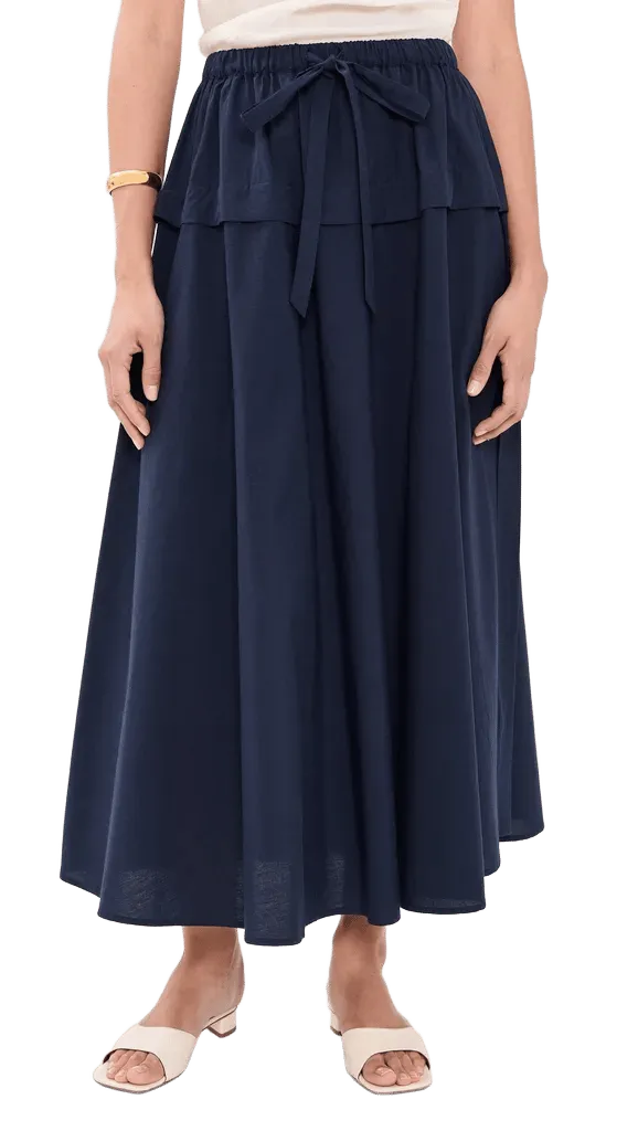 Cotton Canvas Woven Midi Skirt