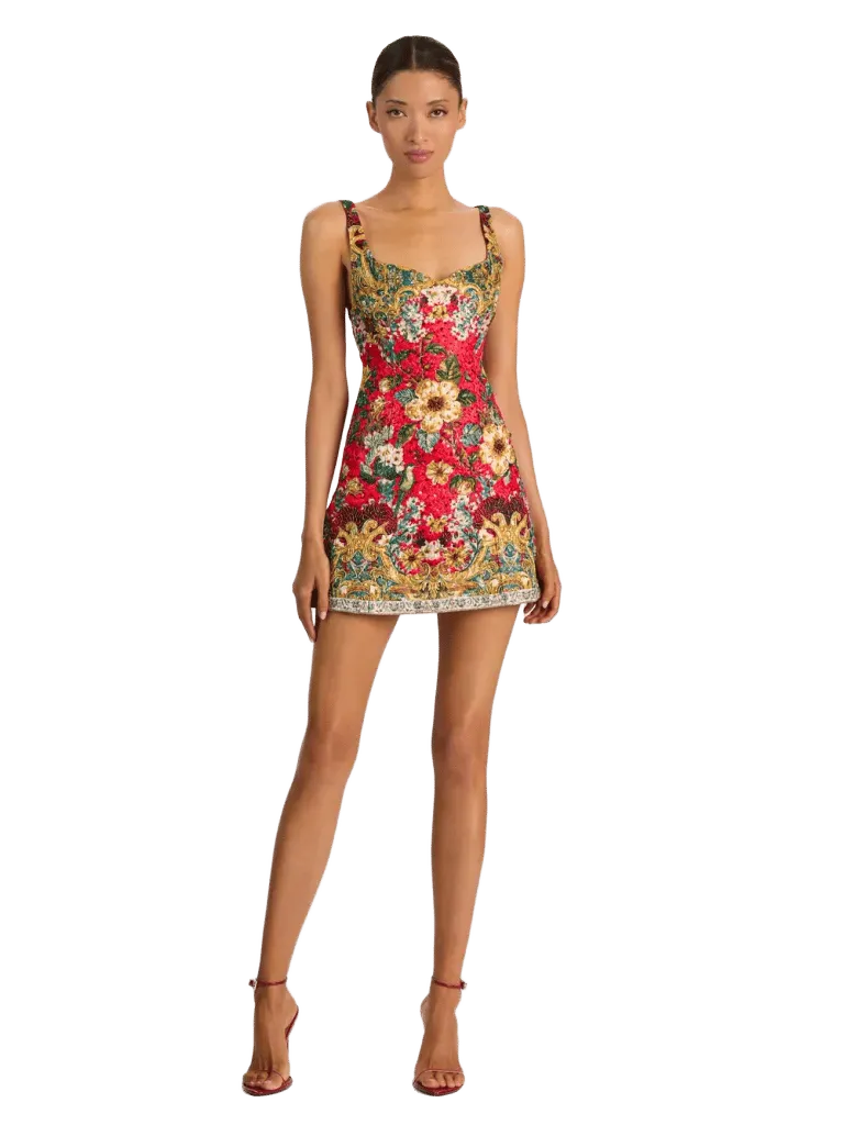 EVE EMBELLISHED MINI DRESS - GARDEN VISTA CANDY APPLE