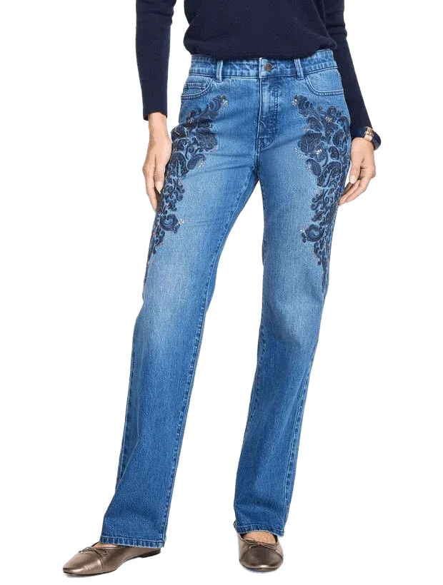 Relaxed Bootcut Rhinestone Embroidered Jeans - Medium Wash