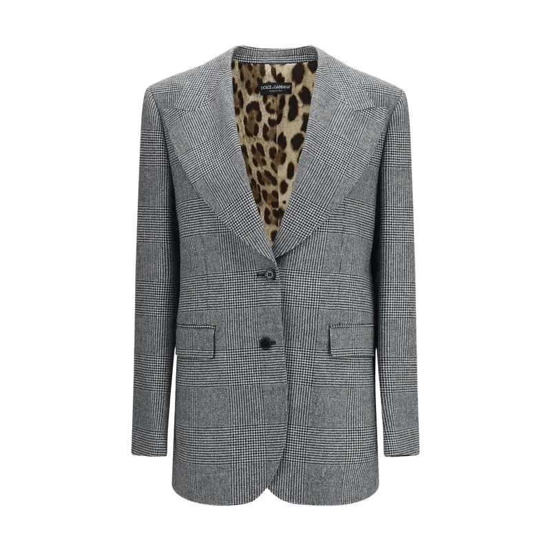 Dolce & Gabbana Prince of Wales Check Wool Blazer — Gray