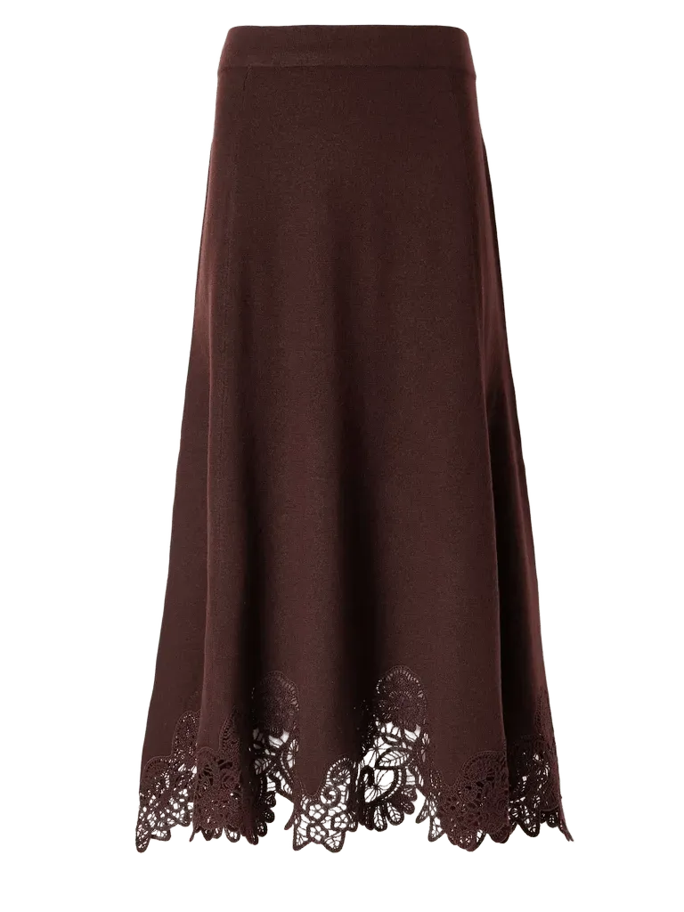 Valiant lace-trimmed wool midi skirt