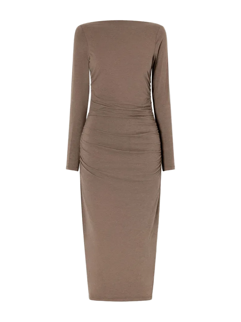 Ruched gathered cotton-blend midi dress