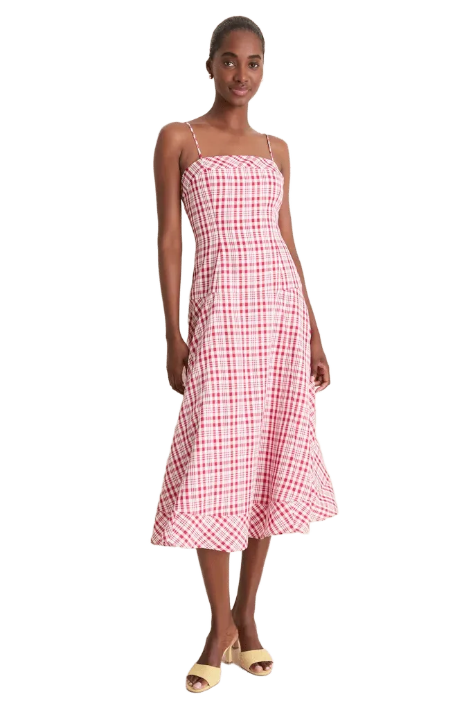 Red Plaid Drop Me a Note Midi Dress