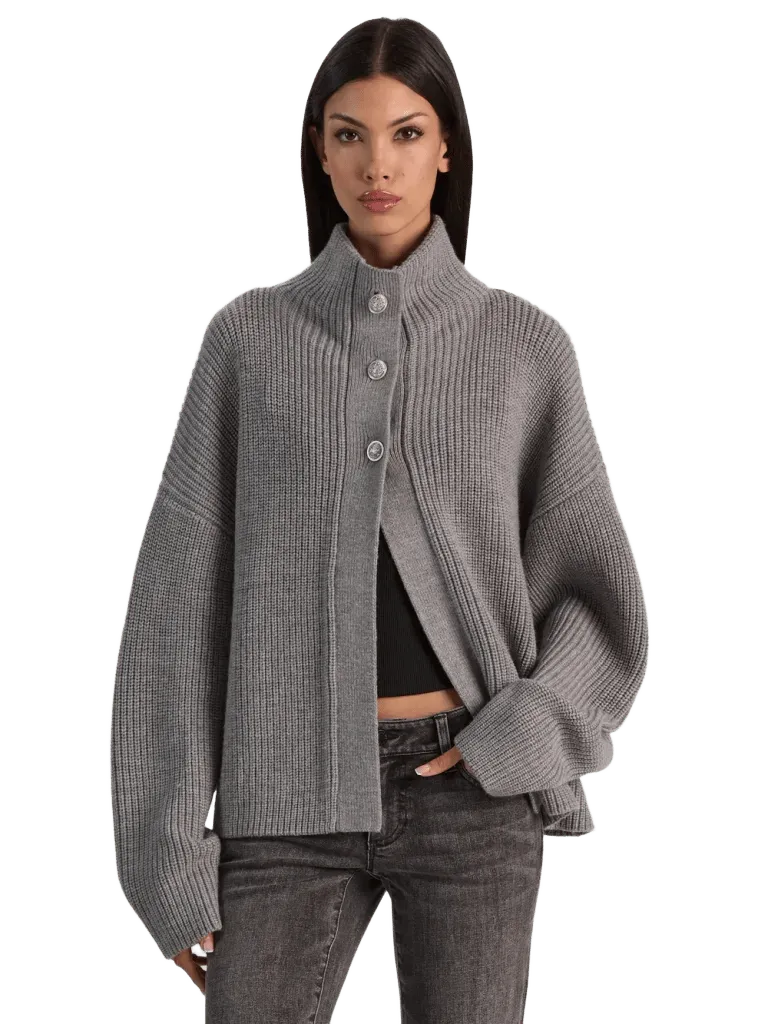 PEARSON WOOL DRAPE NECK SWEATER - MEDIUM HEATHER GREY