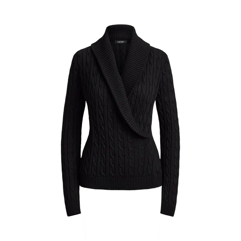 Cable Cotton-Blend Shawl-Collar Sweater