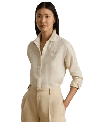 Women's Buttoned Placket Long-Sleeve Linen Shirt