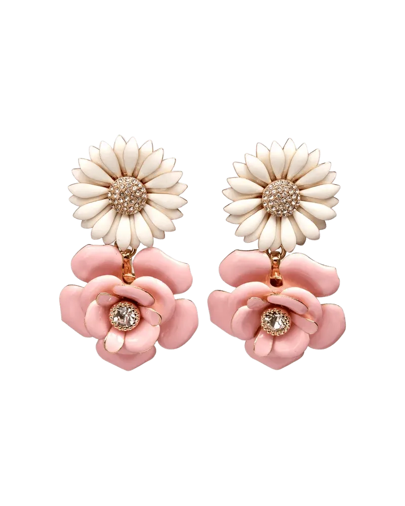 Enamel Mixed Flower Drop Earrings