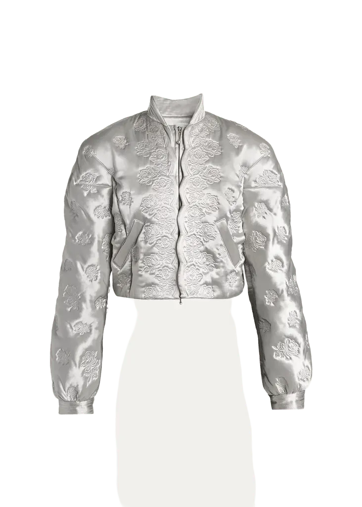 Rose Quilted Satin Crop Bomber Jacket