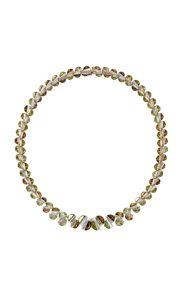 Graduated Woven 20k Rose Gold Green Tourmaline Riviere Necklace