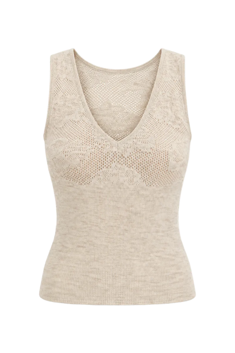 Silk, alpaca and wool flower lace knit top