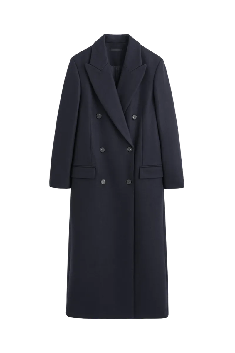 TAILORED WOOL DOUBLE-BREASTED LONG COAT