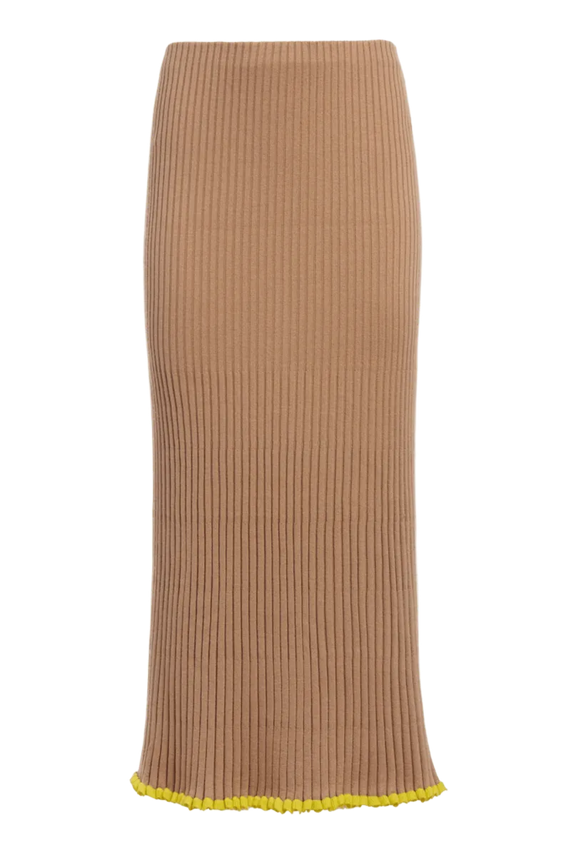 Kavya Knit Maxi Skirt in Camel Cashmere Silk
