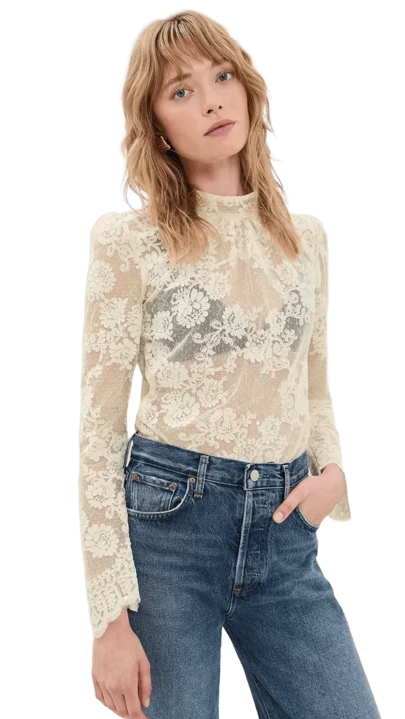 Cream Sequin Lace Top