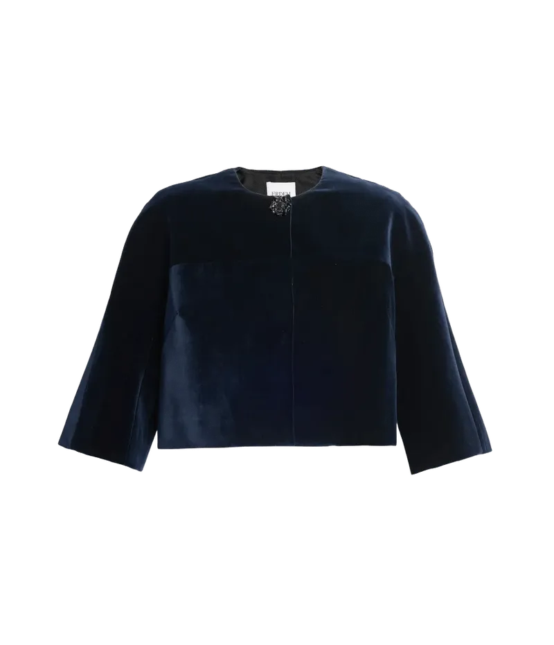 Embellished Velvet Cropped Evening Jacket