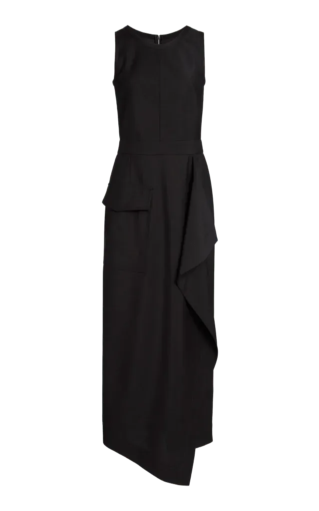 Draped Wool Midi Dress