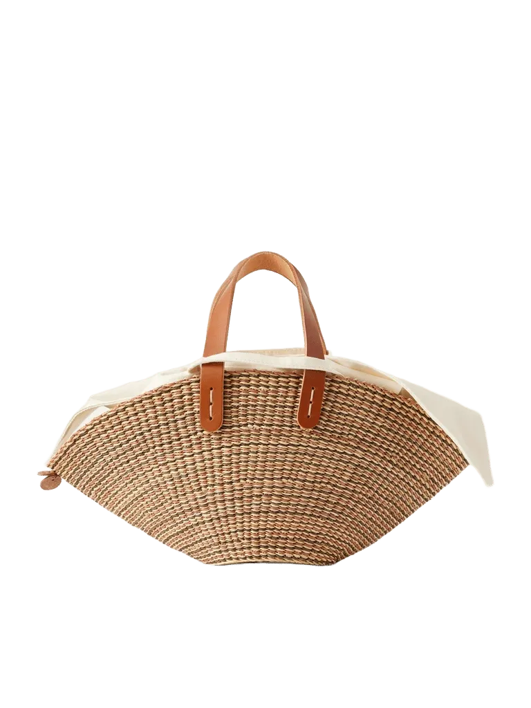 Sophia mini leather-trimmed raffia tote - brown - One Size