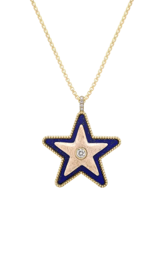 Mega Star Power Lapiz, Petrified Wood and Diamond Necklace